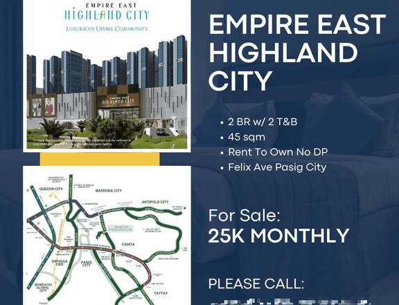 2 BR Condo in pasig/Cainta No down Payment Empire East Highland City