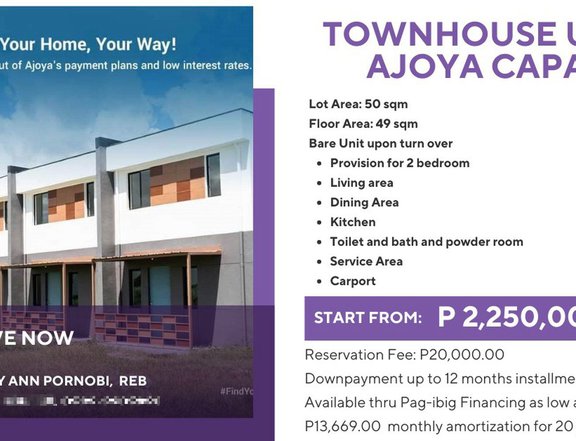 2-Bedroom Townhouse Unit For Sale in Capas, Tarlac
