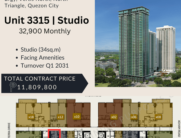 Orean Residences by Alveo land - 34.00 sqm Studio Condo For Sale in Quezon City / QC Metro Manila