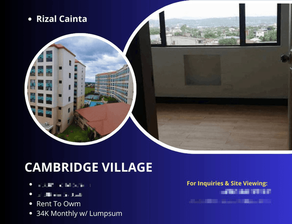 95.00 sqm 3-bedroom Residential Condo For Sale in Cainta Rizal 34K Monthly