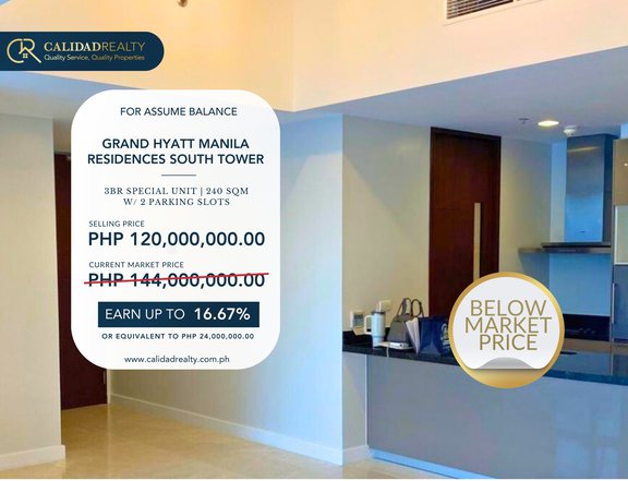 Grand Hyatt Manila Residences Below Market Price Condo Unit 3BR For Sale - BMP0048