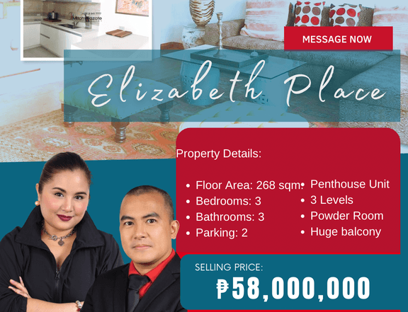 268 sqm. 3-Bedroom Penthouse Unit For Salle at Elizabeth Place Makati
