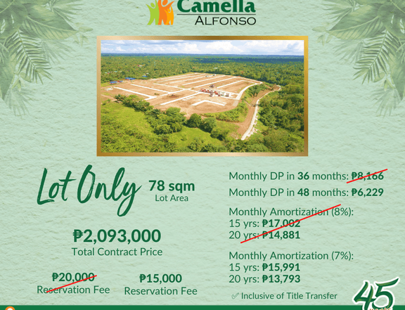 78 sqm Residential Lot For Sale in Alfonso Cavite: 48 Months DP