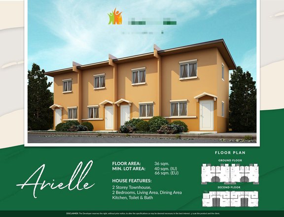 36 sqm, Arielle IU RFO 2 Bedrooms House and Lot For Sale in Baliuag Bulacan