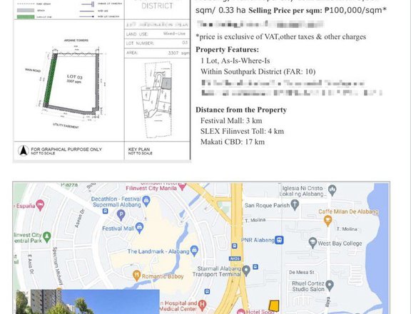 3,307 sqm Commercial Lot For Sale by Ayala Land in South Park Disctrict Alabang Muntinlupa