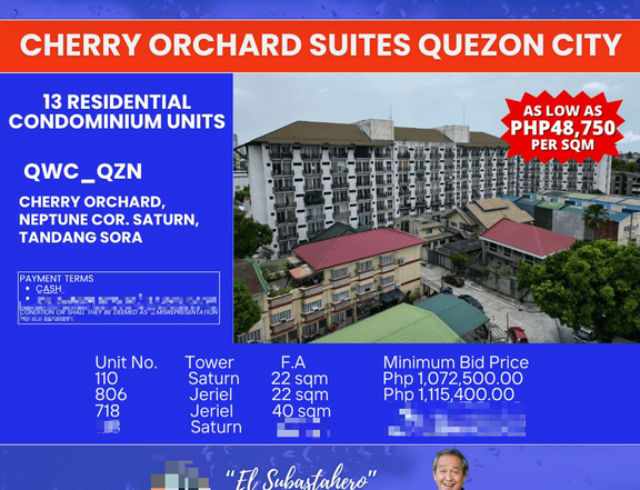 Foreclosed 22.00 sqm Residential Condo For Sale in Quezon City