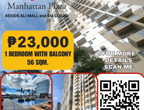 Manhattan Plaza 1 Bedroom 56 sqm. Rent to Own condo beside Araneta Coliseum