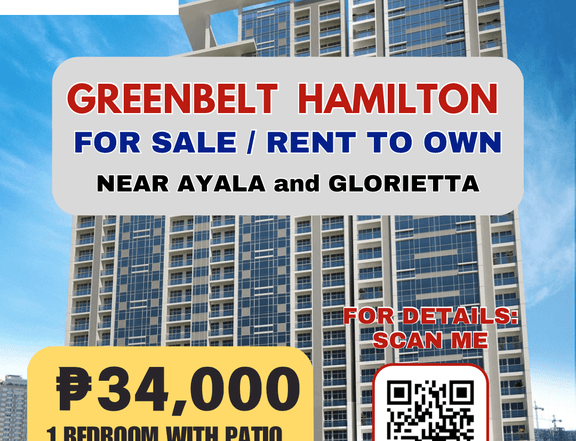 Greenbelt Hamilton / 1 Bedroom 63 sqm. Rent to own condo near Ayala and Glorietta