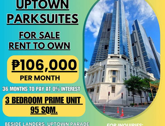 95.00 sqm 3-bedroom Condo For Sale in Uptown BGC near uptown mall