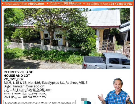 RETIREES VILLAGE HOUSE AND LOT 1,841 sqm in Naic, Cavite