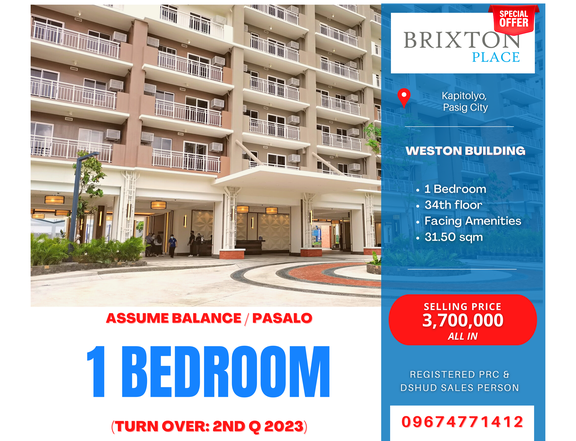 Brixton Place weston tower 1bedroom condo for sale in kapitolyo pasig