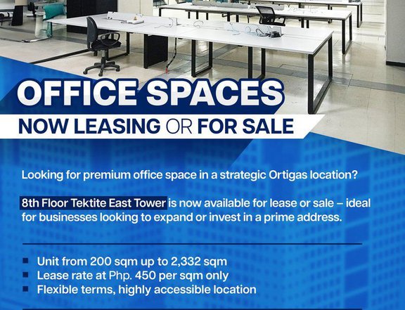 Office Spaces For Sale or Lease in Tektite Ortigas Pasig City