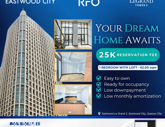 Ready For Occupancy 62.00 sqm 1-bedroom Residential Condo For Sale in Eastwood Quezon City