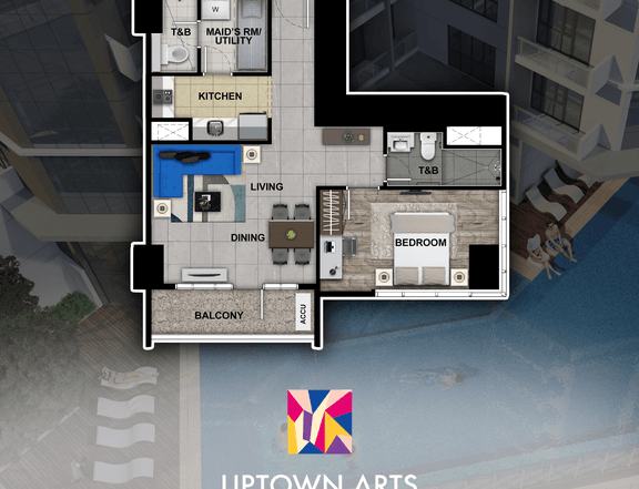 Spacious 1 bed Uptown Arts condo for sale Bonifacio Global City Taguig