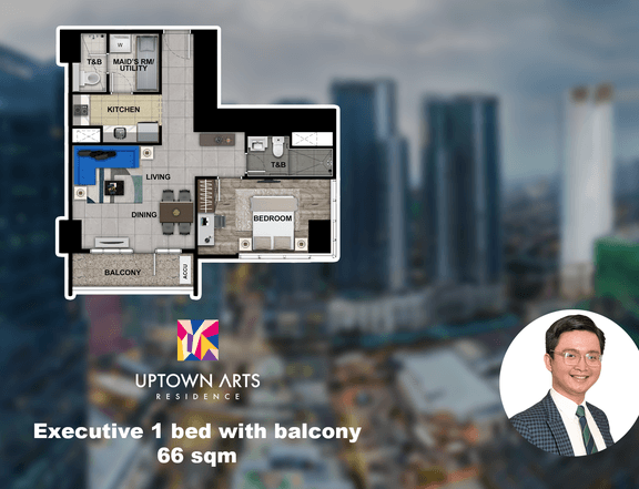 Spacious 1 bed 66 sqm Uptown Arts Bgc condo for sale Fort Bonifacio