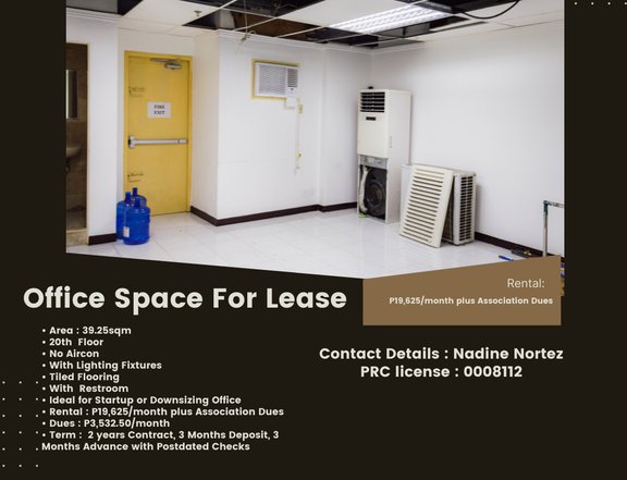 For Rent 39.25 sqm Commercial Office in San Antonio, Pasig