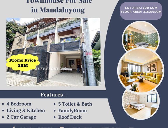 RFO Brand New 4 Bedroom with 2 car garage Townhouse In Mandaluyong