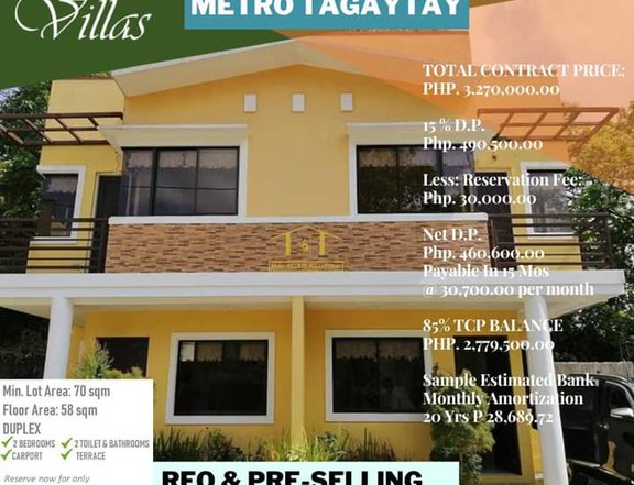 DUPLEX TYPE HOUSE AND LOT FOR SALE IN METRO TAGAYTAY