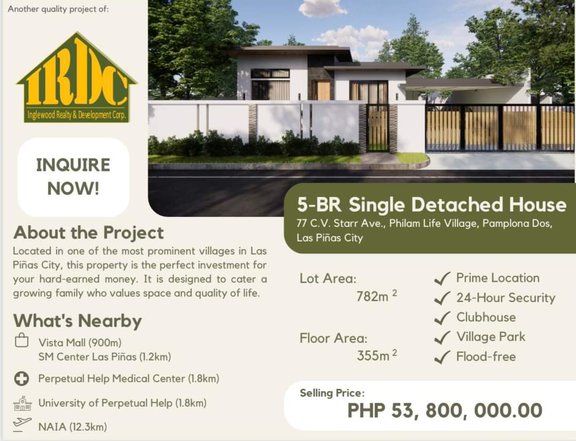 5-bedroom Single Detached House For Sale in Las Pinas Metro Manila