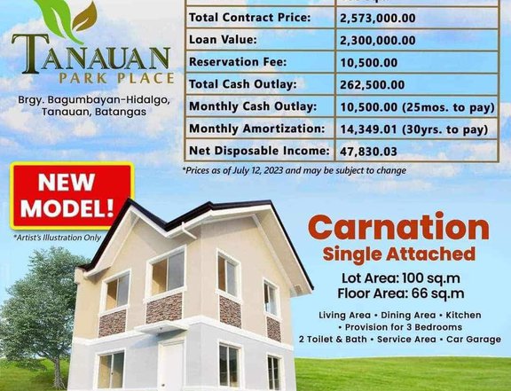Pre-selling 3-bedroom Single Attached House For Sale in Tanauan