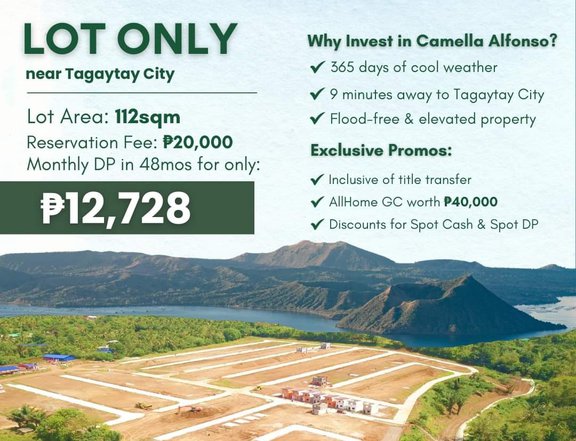 112 sqm Residential Lot For Sale in Alfonso Cavite Camella Homes