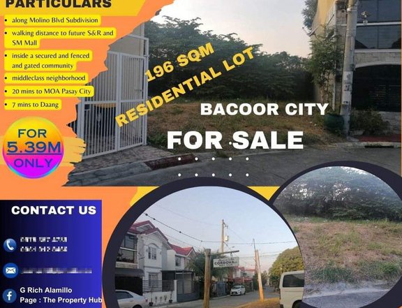 196swm Residential Lot in Bacoor City along Molino Blvd subd.