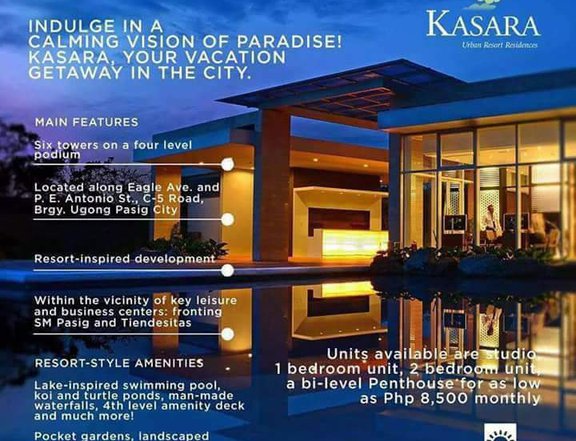 Affordable Condo in Pasig-Ortigas 2 Bedroom Kasara Urban Resort BGC Eastwood Greenhills For sale