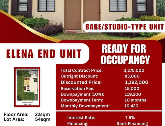 READY FOR OCCUPANCY LIPAT AGAD 1-bedroom Rowhouse For Sale in Magalang Pampanga