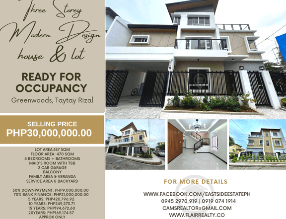 5 BEDROOM CORNER HOUSE AND LOT FOR SALE IN GREENWOODS, TAYTAY RIZAL
