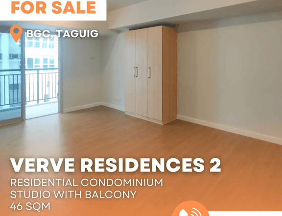 Verve Residences T2 - 46 SQM Studio Unit with Balcony For Sale in BGC