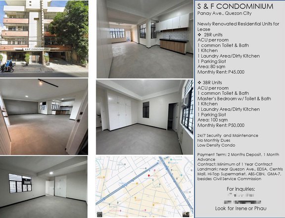 100.00 sqm 3-bedroom Condo For Rent in Quezon City / QC Metro Manila