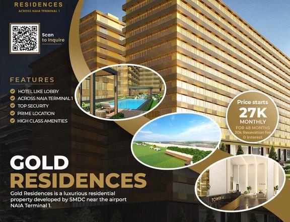 1-BEDROOM WITH BALCONY GOLD RESIDENCES ACROSS NAIA TERMINAL 1