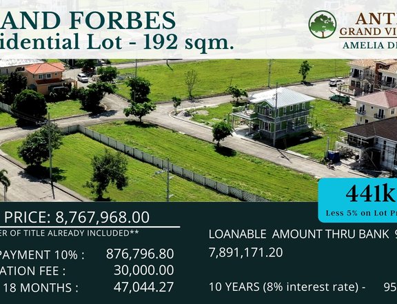 ANTEL GRAND VILLAGE - GRAND FORBES RESIDENTIAL LOT - 192 SQM