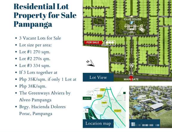 3 Lots Residential Lot Property for Sale Pampanga P35k-P38k/ sqm.