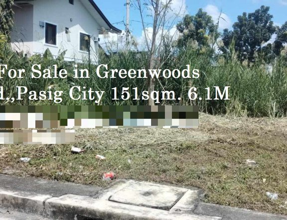 I'm selling residential lot in Greenwoods Subdivision,Pasig City 151sqm. 6.1M Dp20%1yr. Bal.80%10yrs