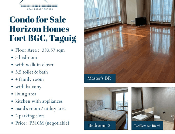 3 Bedroom Condo for Sale  Horizon Homes  Fort BGC, Taguig