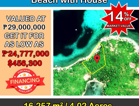 16,257 m2 / 4 Acres Icadambanauan Island beach portion with house