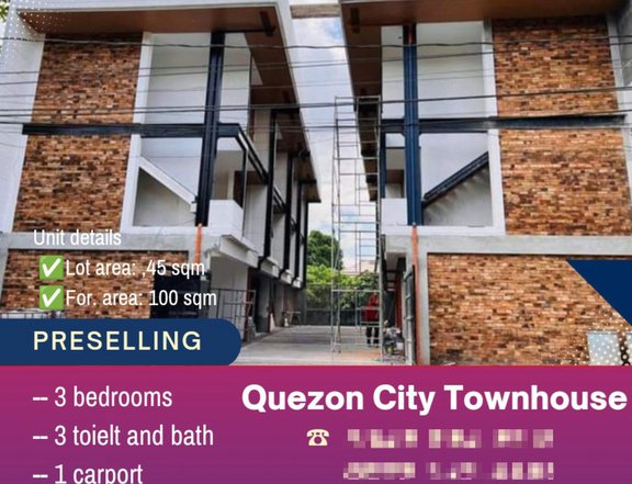 Preselling 3-bedroom Townhouse For Sale in Fairview Quezon City