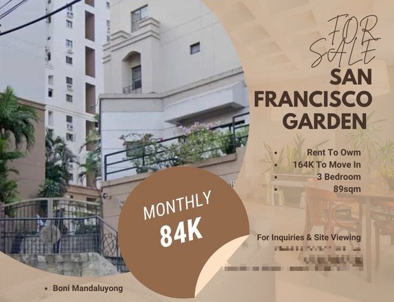 89.00 sqm 3 BR  Condo For Sale in Mandaluyong near Greenfield/Mandaluyong/Ortigas