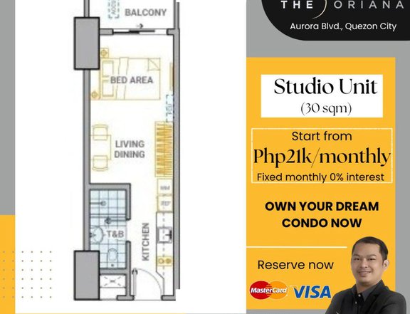 30.00sqm The Oriana Studio Type Pre-selling condo for sale in Quezon City