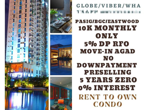 1BR RFO RENT TO OWN 10k Monthly PASIG Condo MOVEIN PETFRIENDLY BGC