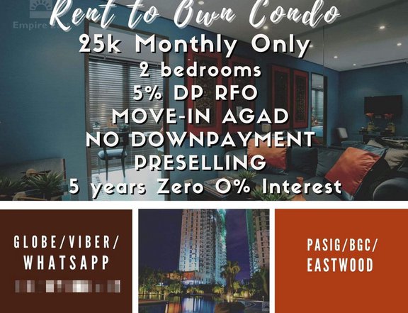 For Sale NO DP 2br 25k Monthly PASIG MOVEIN RENT TO OWN EASTWOOD BGC