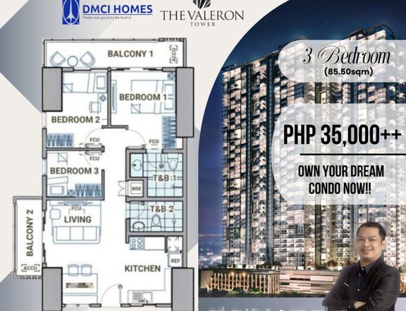 85.50sqm 3 Bedroom Residential Condo for sale in Pasig City