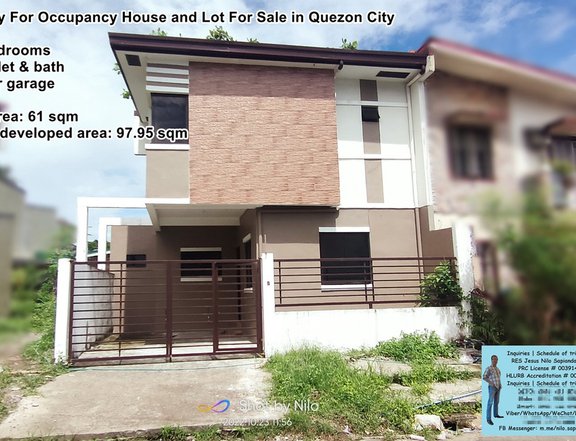 Ready For Occupancy House and Lot For Sale in Quezon City