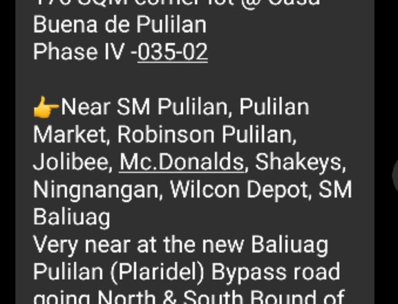 For Sale.  Corner lot area inside subdivision  pulilan bulacan