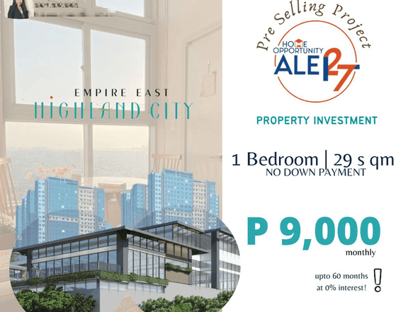 No Down Payment 9K monthly payable for 5 yrs at 0% Interest 1-BR 30sqm