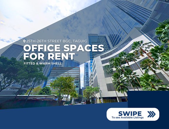 For Rent: 1,200k/SQM Office Space in BGC, Fort Bonifacio, Taguig along 25th & 26th