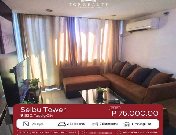 78.00 sqm 2-bedroom Condo For Rent in BGC, Taguig City at Seibu Tower