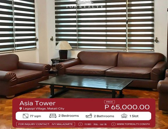 For Rent; 2BR Corner Unit Condo in Asia Tower, Makati City