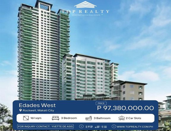 Rare 3 Bedroom Condo for Sale in Edades West along Rockwell, Makati